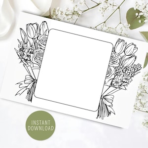 Tarjeta de ramo de flores imprimible / Tarjeta para colorear DIY para niños / Regalo plegable para el Día de la Madre, la Abuela o el Maestro / Descarga digital de cumpleaños