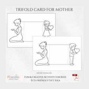 Cartão 3D tríptico para impressão para mãe – Artesanato para colorir faça você mesmo para crianças – Dia das Mães, aniversário – Mãe e filha/filho A4 PDF