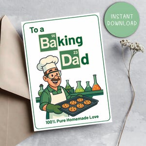 Zabawna kartka dla taty – Geeky Science Joke Print – Nerdy Baking Chemistry Card – Cyfrowe pozdrowienia dla męża, dziadka lub przyjaciela – Natychmiastowe pobranie