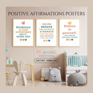 Citas motivacionales para niños: imprimibles de arte mural en tonos pastel / Pósters de afirmaciones positivas / Set de descarga digital A4