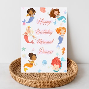 Mermaid Birthday Card Printable – 5x7 Digital PDF & PNG – Cute Underwater Princess Theme – Ocean Party Card for Girl – Instant Download