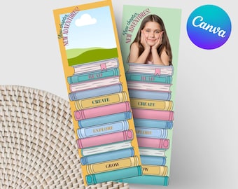 Editable Photo Bookmark Template – Back-to-School Printable for Students, Canva Pastel