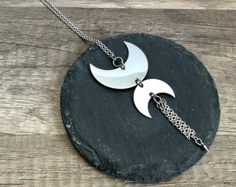 Shadow Necklace // crescent moon necklace, crescent necklace, geometric necklace, layering necklace, hex necklace, stainless steel necklace