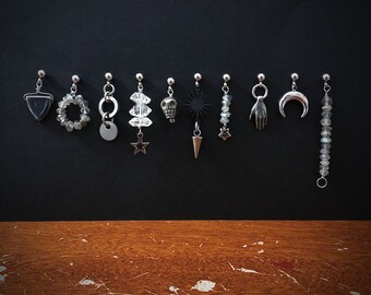 Boho Mix + Match Earrings // SINGLE earrings, silver earrings, boho earrings, moonchild earrings, gypsy earrings, asymmetrical earrings