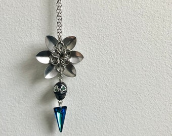 Rebirth Necklace // skull necklace, flower necklace, halloween necklace, floral skull necklace, goth necklace, life & death necklace