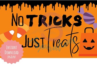 Halloween Cookie Tags - No Tricks Just Treats - Instant Download JPG & PDF sheet