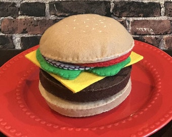 Felt Play Food - Cheeseburger - Hamburger - Felt Food (felt food, pretend play kids kitchen, plush toy, cooking toys, doll fake food)
