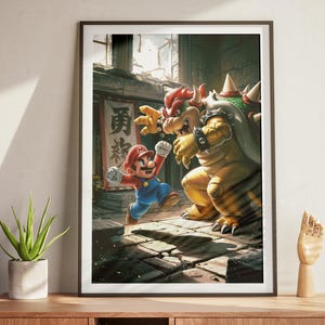 Poster Mario contro Bowser, Nintendo Wall Art, Super Mario Bros, Stampa, Decorazione per la stanza dei giocatori, Poster fisico, Regalo per lui per videogiochi retrò, Arte di battaglia arcade