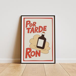 Por La Tarde Ron print kleurrijke poster retro bar muur kunst Spaanse alcohol decor maximalistische keuken kunst grappig cadeau voor hem Rum liefhebbers print