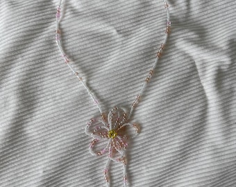 Pink Beaded Flower Necklace