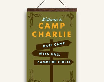 Camp Wildwood Welcome Sign: Editable Camping Birthday Party Decor (24x36" Canva Template Digital Download