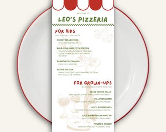 Kids Pizza Party Menu Template | Editable Printable Menu Sign | Digital Download | Wood St. Studio