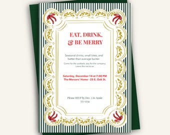 Whimsical Grandmillenial Christmas Invitation | Editable Holiday Party Invite | Vintage-Inspired Hand-Drawn Template | Instant Download