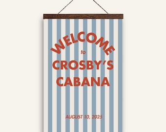Cabana Stripe Welcome Sign: Beach Party Decor (Canva Template)