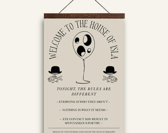 Surrealist Welcome Sign: Absurdist Party Decor, Editable Canva Template (24x36) (Digital Download)