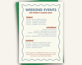 Cabana Bachelorette Party Itinerary Template: Italian Pool Party (Canva, 5x7, Digital Download)