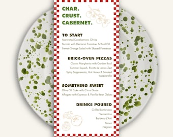 Editable Pizza Party Menu Template: Red Checkered Italian Dinner (Instant Download, 5x11" Canva Design)