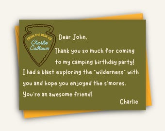 Camp Wildwood Thank You Note: Camping Birthday Party, Scout Theme (Canva Template Digital Download)