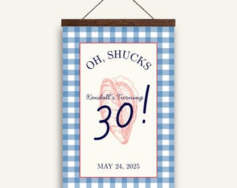 Gingham Clam Bake Welcome Sign: Coastal New England Party (Canva Template)