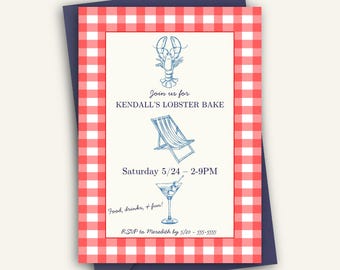 Gingham Clam Bake Invitation: Coastal Summer Party (Canva Template)