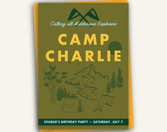 Camp Wildwood Birthday Invitation: Camping Theme, Editable Template (Digital Download, 5x7" Canva Template)