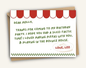 Pizza Birthday Thank You Card | Editable Kids Party Stationery | Printable Template | Wood St. Studio