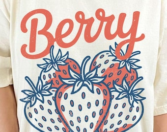 Berry Strawberry Shirt - Retro Fruit Graphic Tee, Summer Farmers Market Comfort Colors Tee, Cute Vintage Style Shirt for Food Lovers