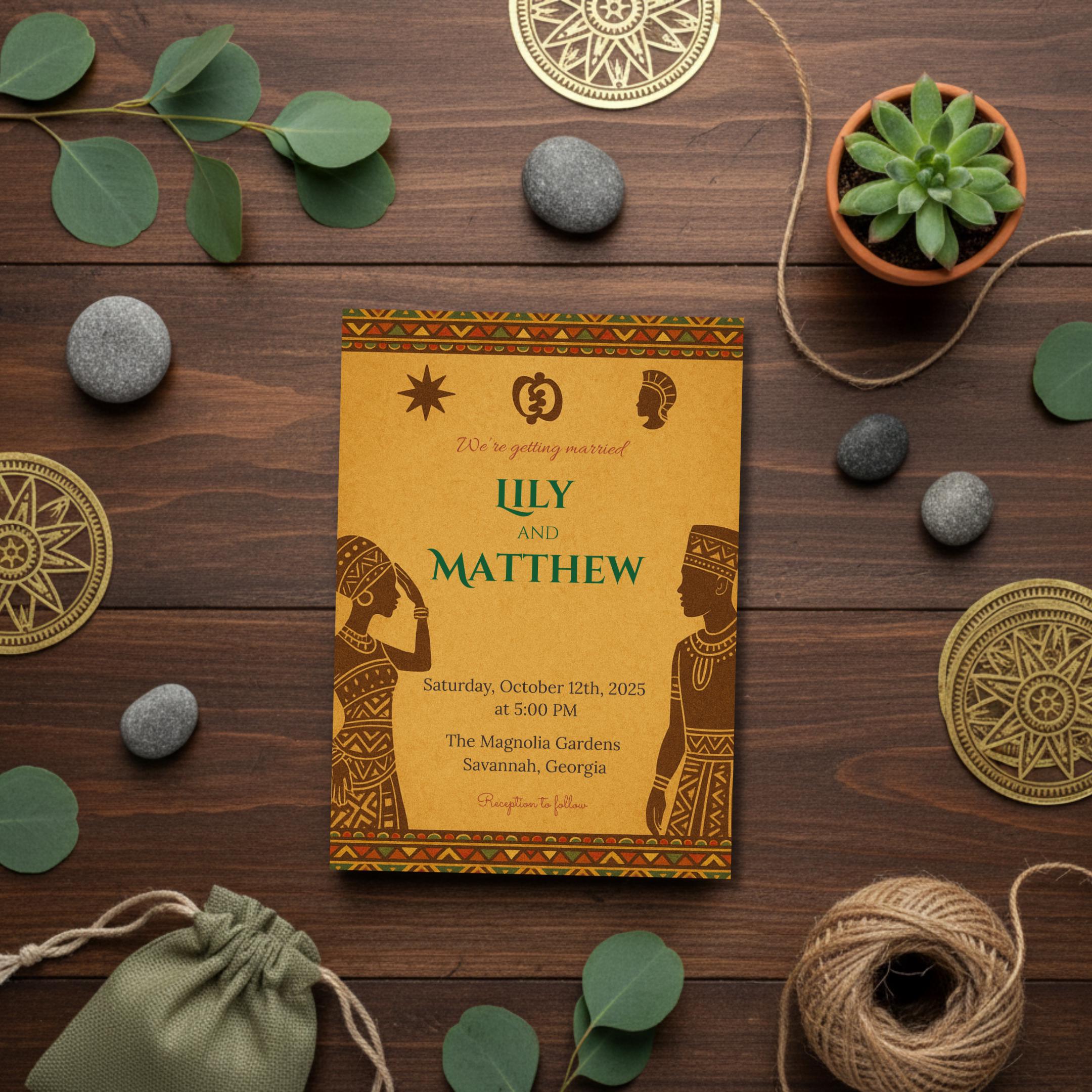 African Heritage Wedding Invitation, Tribal Canva Template, Cultural ...