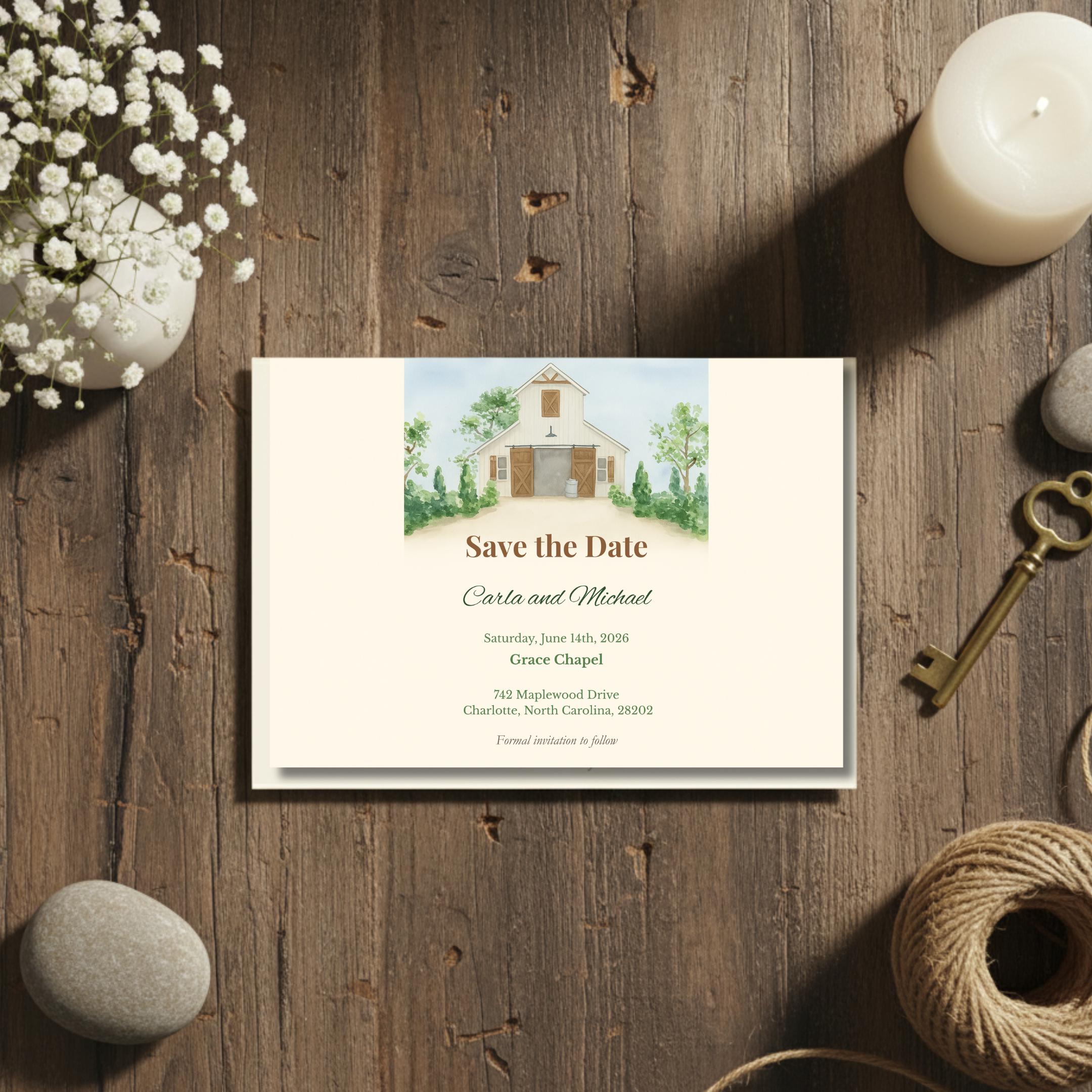 Rustic Barn Save the Date Canva Template, Country Farmhouse Printable ...