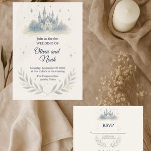Fairy Tale Castle Wedding Invitation & RSVP Card, Editable Template, Instant Digital Download