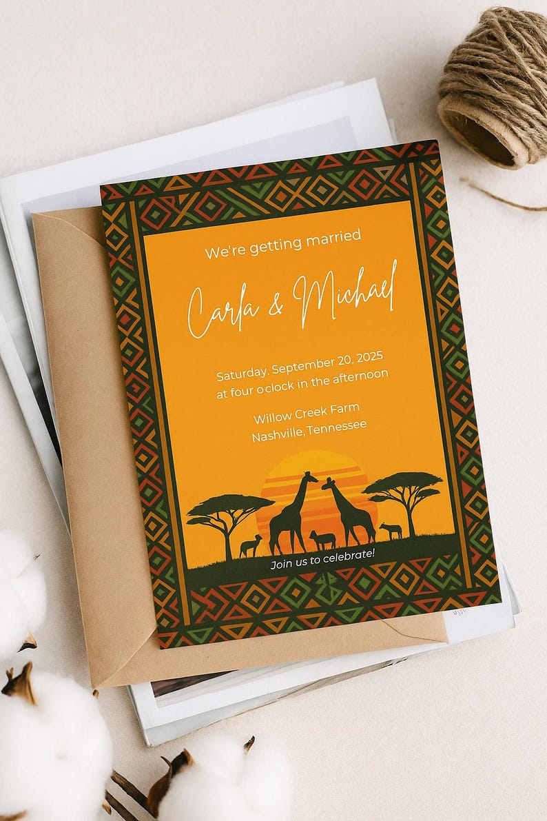 African Wedding Invitation Template, Afrocentric Canva, Tribal Safari ...