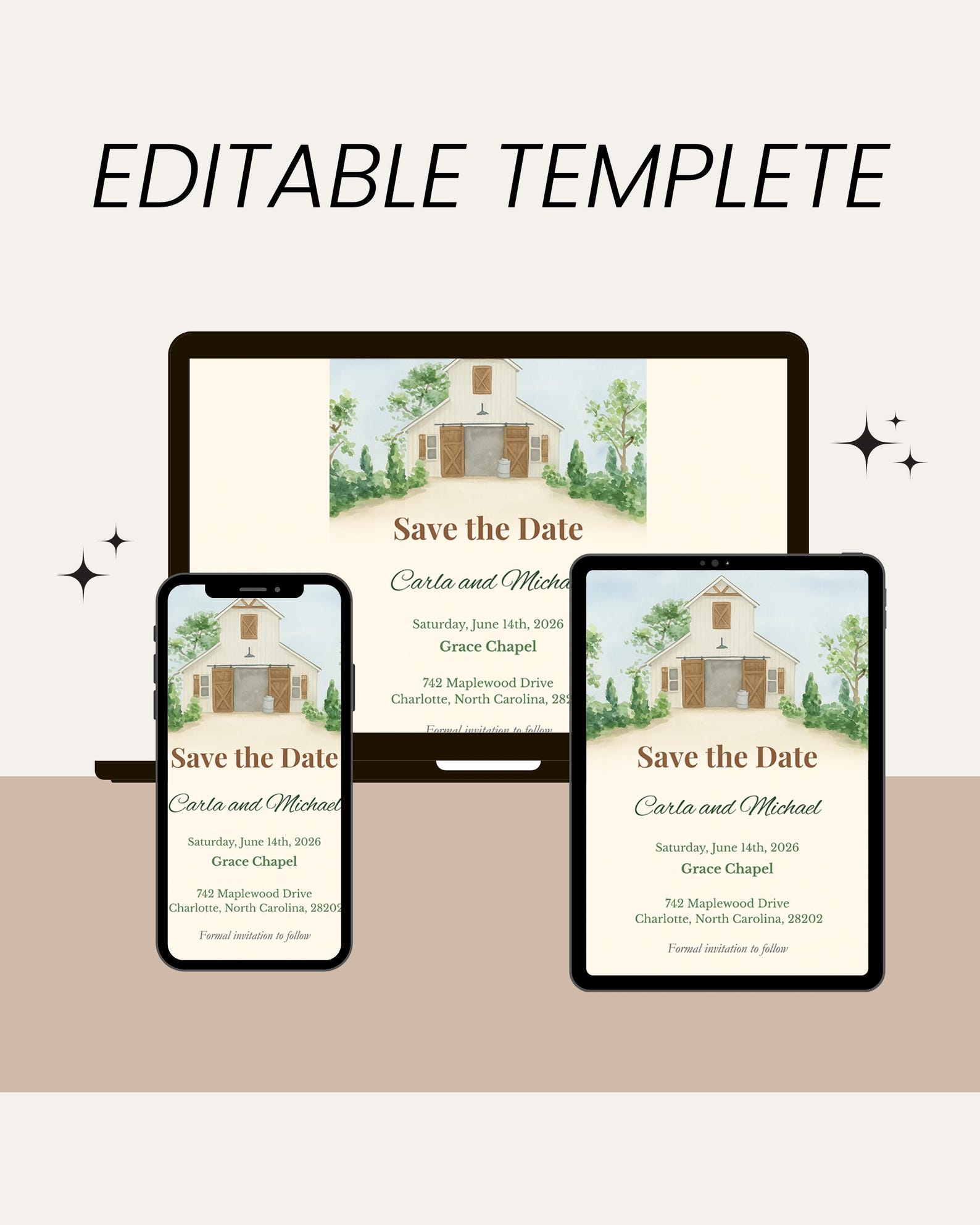 Rustic Barn Save the Date Canva Template, Country Farmhouse Printable ...
