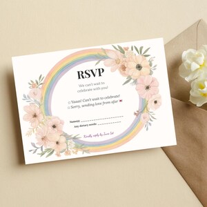 Cartão de Confirmação de Casamento LGBTQ+ com Flores em Arco-Íris, Modelo Inclusivo e Editável para Canva, Resposta para Casamento Gay e Lésbico, Download Digital