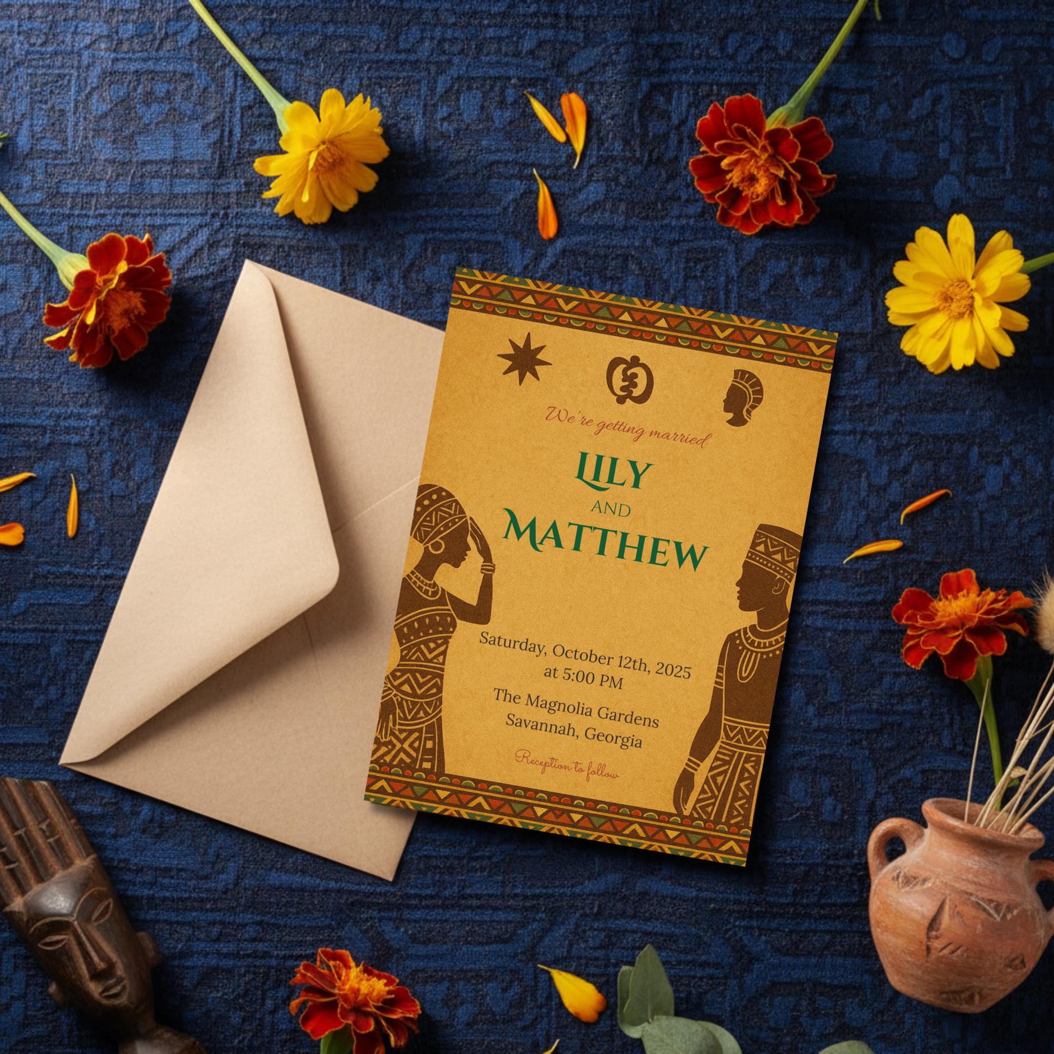 African Heritage Wedding Invitation, Tribal Canva Template, Cultural ...