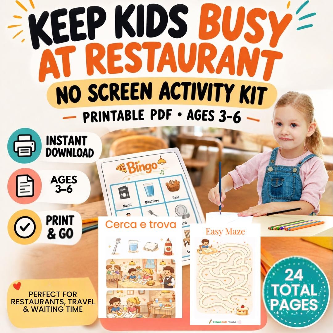 Kids Restaurant Activity Kit Printable, No Screen Busy Book for ...