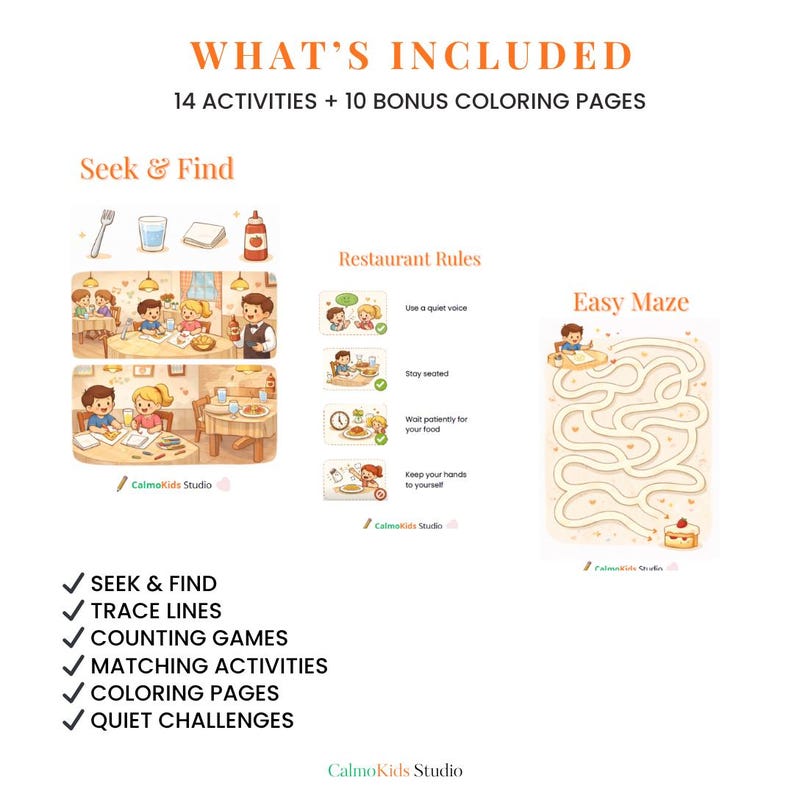 Kids Restaurant Activity Kit Printable, No Screen Busy Book for ...
