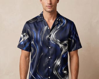Men's Abstract Marble Print Cotton Shirt: Modern Fit Resort Wear