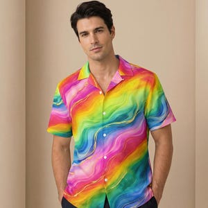 Camisa hawaiana fluida con estampado abstracto de mármol para hombre – Estilo resort para vacaciones