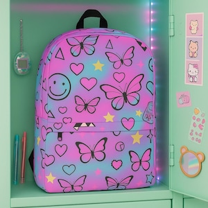 Y2K Dreamcore Backpack – Butterfly Neon Pink Tech Aesthetic