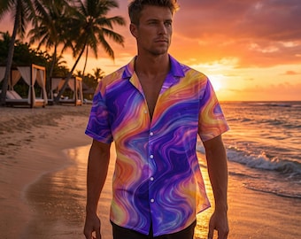 Men's Abstract Marble Flow Hawaiian Shirt – Resort Wear Summer Button Down