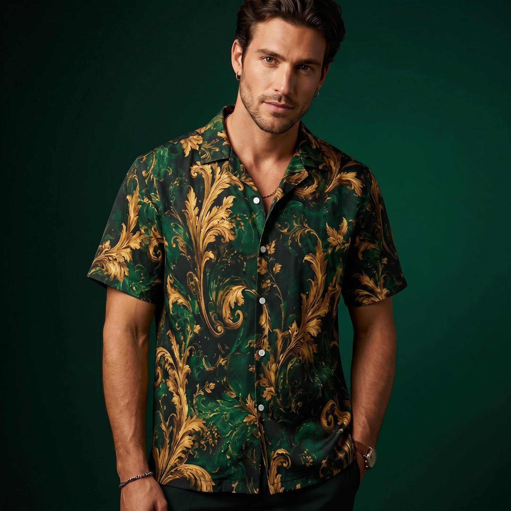 green and gold dress shirt Men SECOND-LOOK