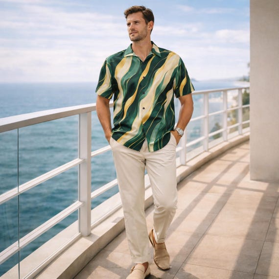 Emerald Gold Luxury Hawaiian Button Shirt Emerald Gold Luxury Hawaiian Button Shirt