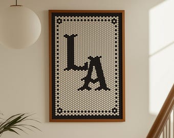 LA Tile Print: Typography Print, Mosaic Wall Art, Retro Kitchen Art, Trendy Poster, Los Angeles Art, California Art Print (Digital Download)
