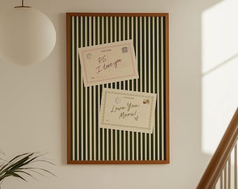 Vintage Postcard Print: PS I Love You, Love You More, Above Bed Decor, Dopamine Decor, Trendy Poster, Green Wall Art (Digital Download)