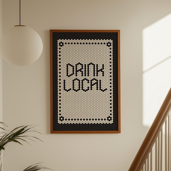Drink Local Print: Kitchen Wall Art, Retro Tile Print, Coffee Bar Decor (Unframed, Vertical)