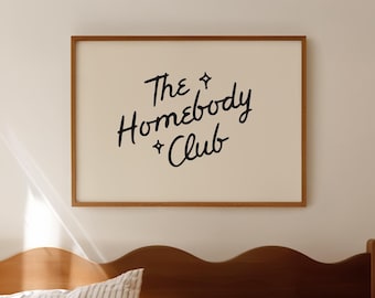 Retro-Wandbild: Kunstdruck „The Homebody Club“, Bild für über dem Bett, Wohnungsdekoration (Digitaler Download, Querformat)