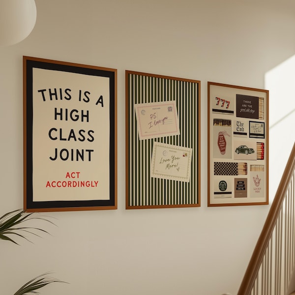 Trendy Poster Set of 3 Prints: This is a High Class Joint Print, Matchbox Prints, Postcard Prints, Dopamine Decor Bundle (Digital Download)