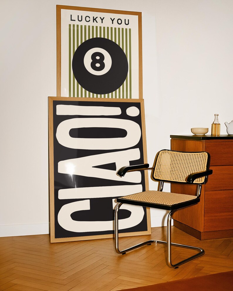 Trendy Poster Set of 3 Prints: 8 Ball Print, Lucky You Lucky Me, Matchbox Prints, Ciao, Dopamine Decor Bundle (Digital Download) image 5