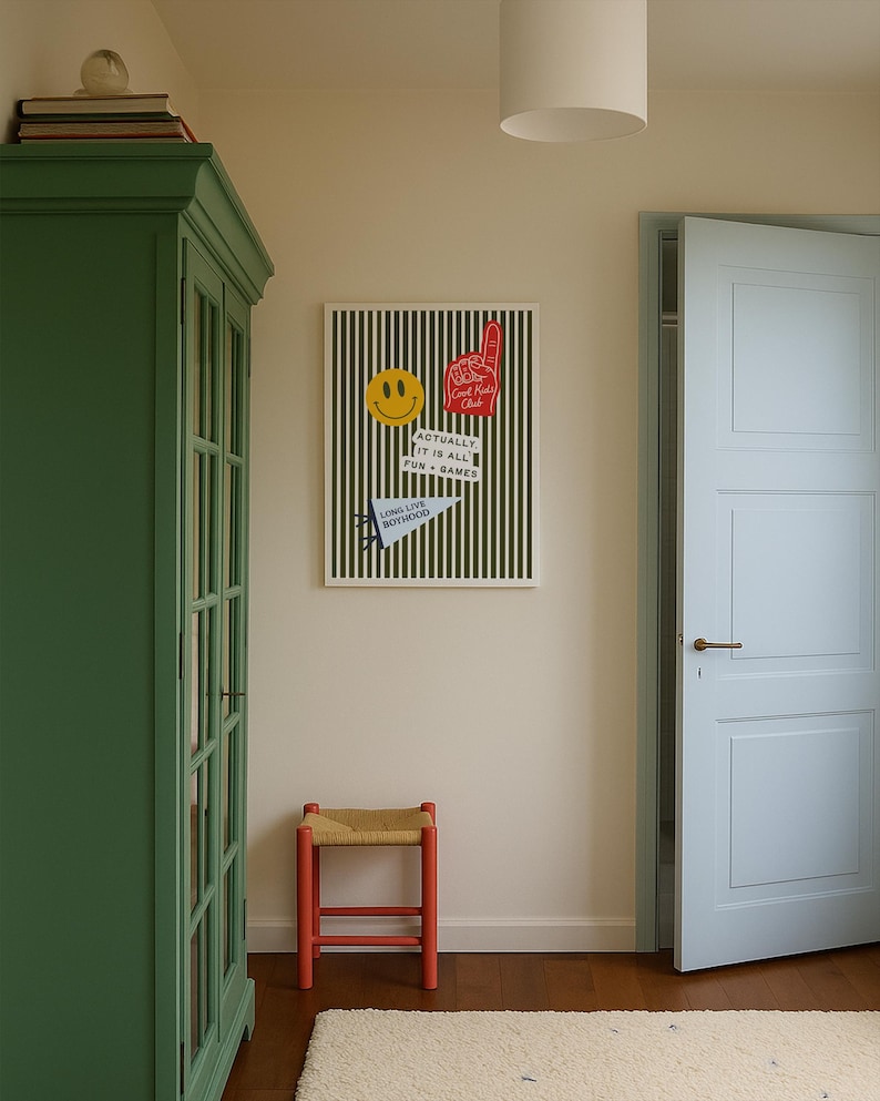 Boys Room Decor: Vintage Stripe Collage Print, Retro Kids Room Wall Art (Unframed, Vertical) image 7