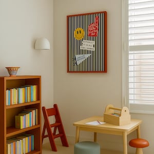 Boys Room Decor: Vintage Stripe Collage Print, Retro Kids Room Wall Art (Unframed, Vertical) image 4